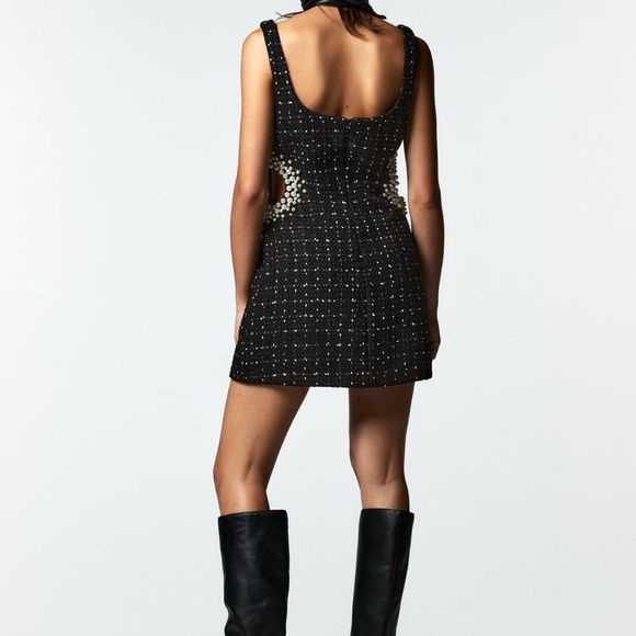 ZARA WOMEN'S TEXTURED DRESS WITH PEARL BEADS - Picture 6 of 9